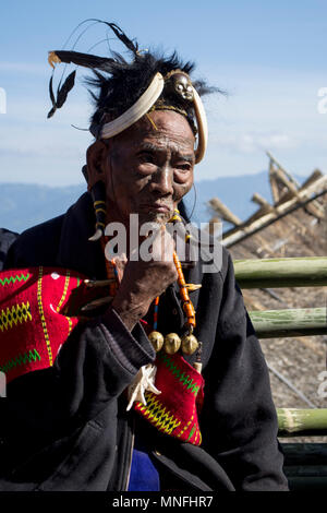 Nagaland, India. Portrait of old man during Hornbill Festival Stock Photo