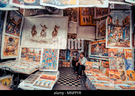 MARRAKECH, MOROCCO, JUNE 2016: old traditional shop on the streets of the old market djama el-Fna Stock Photo
