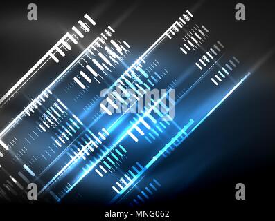 Futuristic neon lights on dark background, digital abstract techno backgrounds. Futuristic neon lights on dark background, digital abstract techno backgrounds. Glowing shiny lines template with sparkle effects Stock Vector