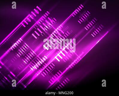 Futuristic neon lights on dark background, digital abstract techno backgrounds. Futuristic neon lights on dark background, digital abstract techno backgrounds. Glowing shiny lines template with sparkle effects Stock Vector