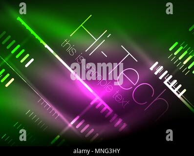 Futuristic neon lights on dark background, digital abstract techno backgrounds. Futuristic neon lights on dark background, digital abstract techno backgrounds. Glowing shiny lines template with sparkle effects Stock Vector