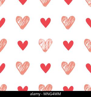 Decorative festive seamless pattern with pink hearts on a white background. Vector background for Valentine&rsquo;s day Stock Vector