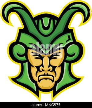 Mascot icon illustration of head of Loki, a god in Norse mythology, who is a  shape shifter viewed from  front on isolated background in retro style. Stock Vector