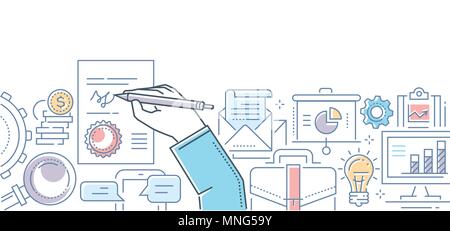 Signing a contract - modern line design style illustration Stock Vector