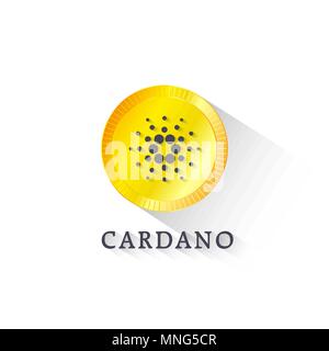 Cardano Crypto Currency with Yellow Coin Stock Vector