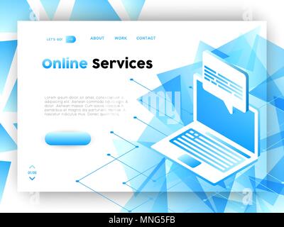 Online technology business web landing page. Computer data services internet template for app ui. EPS10 vector. Stock Vector