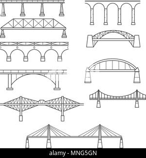 Types of bridges in linear style set - infographic icon of bridges Stock Vector