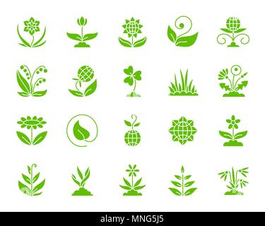 Garden silhouette icons set. Isolated web sign kit of flower. Plant monochrome pictogram collection includes sprout, growth, seedling. Simple garden s Stock Vector