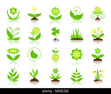 Garden flat icons set. Web vector sign kit of flower. Plant pictogram collection includes chamomile, tulip, narcissus. Simple garden colorful icon sym Stock Vector