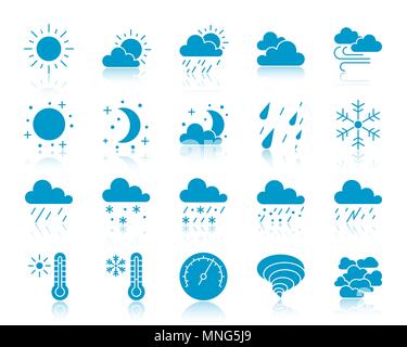 Weather silhouette icons set. Web sign kit of meteorology. Climate monochrome pictogram collection includes barometer, cloud, drizzle. Simple weather  Stock Vector