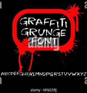 Grunge distress font. Modern dry brush ink letters. Handwritten alphabet. Vector illustration. Stock Vector