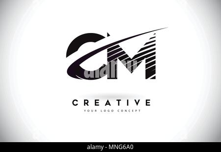CM C M Creative Modern Black Letters Logo Design with Brush Swoosh