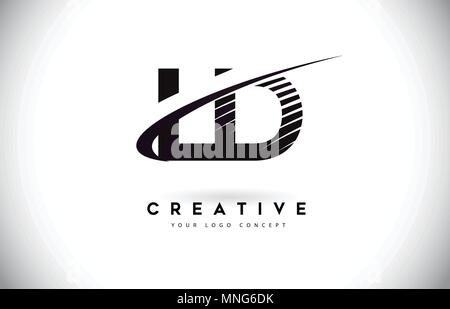 LD L D Letter Logo Design with Swoosh and Black Lines. Modern Creative zebra lines Letters Vector Logo Stock Vector