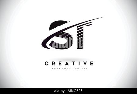 ST S T Letter Logo Design with Swoosh and Black Brush Stroke. Modern ...