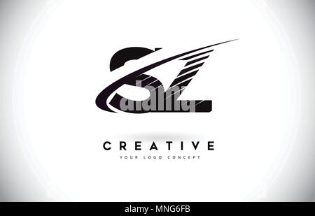 SZ S Z Letter Logo Design with Swoosh and Black Lines. Modern Creative zebra lines Letters Vector Logo Stock Vector
