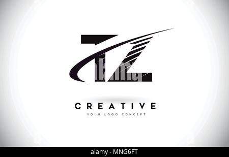 TZ T Z Swoosh Letter Logo Design with Modern Yellow Swoosh Curved Lines ...
