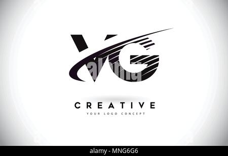 VG V G Letter Logo Design with Swoosh and Black Brush Stroke. Modern ...
