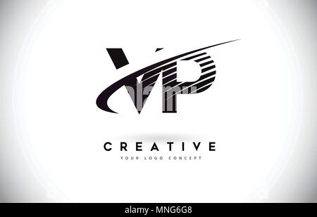 VP V P Letter Logo Design with Swoosh and Black Brush Stroke. Modern ...