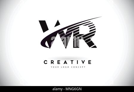 WR W R Letter Logo Design with Swoosh and Black Brush Stroke. Modern ...