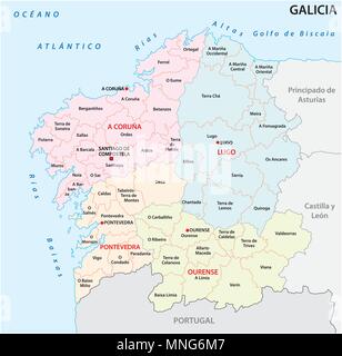 galicia administrative and political vector map, spain Stock Vector