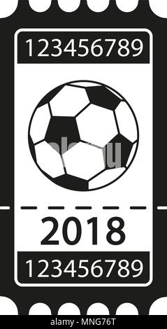 Black and white soccer ticket 2018 silhouette. Sport theme vector illustration for icon, sticker sign, patch, certificate badge, gift card, stamp logo Stock Vector