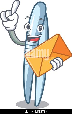 With envelope tweezers character cartoon style Stock Vector