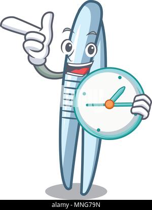 With clock tweezers character cartoon style Stock Vector