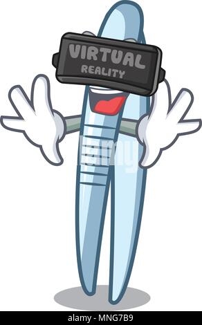 Virtual reality tweezers mascot cartoon style Stock Vector