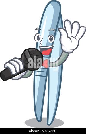 Singing tweezers mascot cartoon style Stock Vector