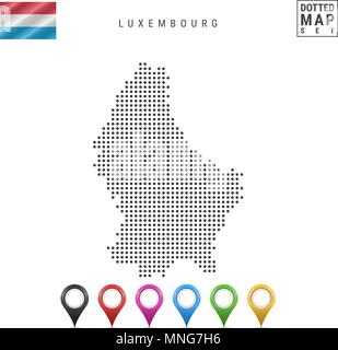 Dotted Map of Luxembourg. Simple Silhouette of Luxembourg. The National Flag of Luxembourg. Set of Multicolored Map Markers. Vector Illustration Isola Stock Vector
