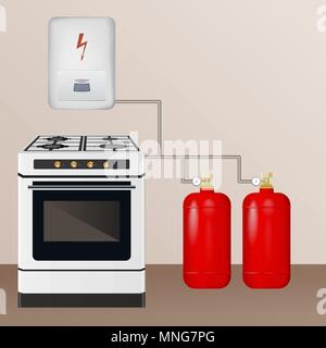 Gas stove and boiler with cylinder. Stock Vector