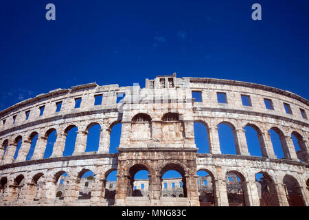 The remnants of the ancient roman Colosseum in Pula, Croatia Stock Photo