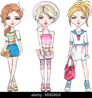 Vector SET of cute fashionable girls Stock Vector