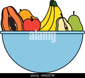 color delicious organic fruits nutrition in the bowl Stock Vector