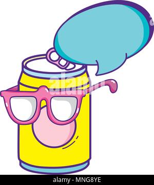 Line Kawaii Soda Can Glasses Chat Stock Vector (Royalty Free