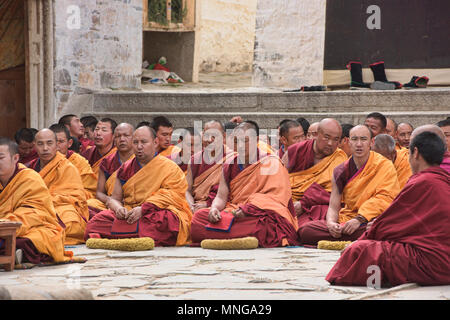 Gelukpa monks chanting, Labrang Monastery, Xiahe, Gansu, China Stock Photo