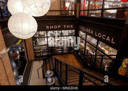 Downstairs in the Chelsea Market, a food hall in the Chelsea neighborhood of Manhattan, New York, NY. Stock Photo