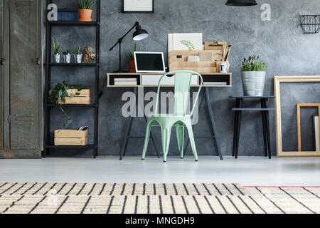Low angle of hipster office room with stripped carpet Stock Photo