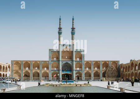 Courtyard with a pool to the famous and historic Jameh Mosque, Masjed-i Jame' Mosque, Yazd, Iran on April 24th, 2018 Stock Photo