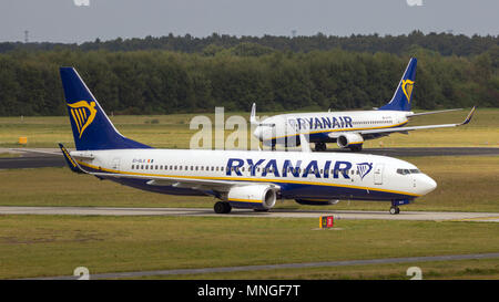 EINDHOVEN, NETHERLANDS - SEP 17, 2016: Boeing 737 passenger planes from Irish low-cost airline Ryanair arriving and departing from Eindhoven Airport. Stock Photo
