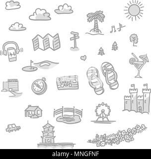 Set of travel icons, hand-drawn vector sketches in two tones Stock Vector