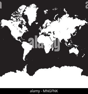 World map silhouette on square black background, vector Map with Antarctic Stock Vector