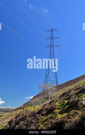 landscape of telephone pylon on a welsh mountain with moody sky Stock ...