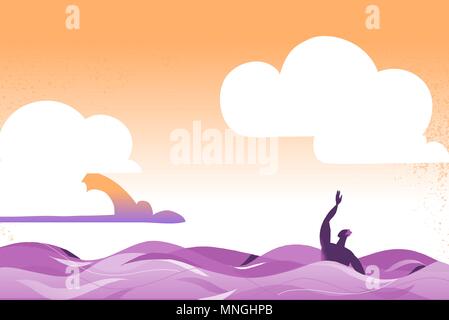 Man need help in the middle of the sea Stock Vector