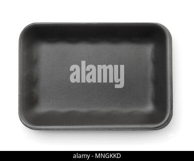 Top view of black empty foam food tray isolated on white Stock Photo