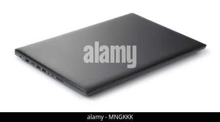 Closed  black laptop isolated on white Stock Photo