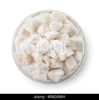 Top view of organic lump sugar in glass bowl isolaed on white Stock Photo