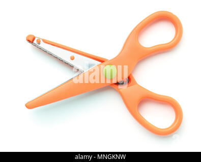 Top view of decorative craft border scissors isolated on white Stock Photo