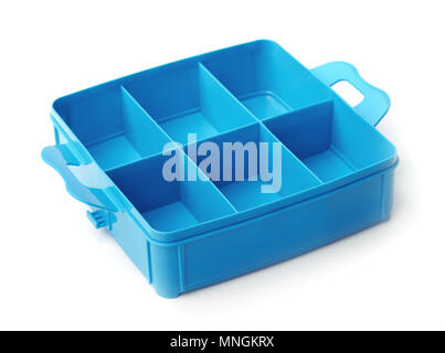 Blue plastic organiser box isolated on white Stock Photo