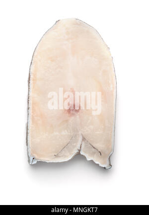 Top view of  fresh raw white fish steak isolated on white Stock Photo